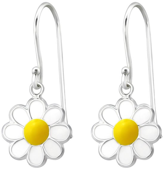 Joie|S - Boucles d'oreilles charms fleur marguerite argentée - boucles d'oreilles - blanc jaune