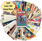 Set van 50 verschillende kaarten Sixties Style - ansichtkaarten - botanisch - stevig karton - blanco achterzijde - 15x10 cm