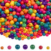 Kurtzy Lot de 1000 Perles d'espacement rondes multicolores en bois naturel - Tailles 6 mm, 8 mm et 10 mm - Couleurs assorties pour les loisirs Hobby et la fabrication de Bijoux à DIY -même