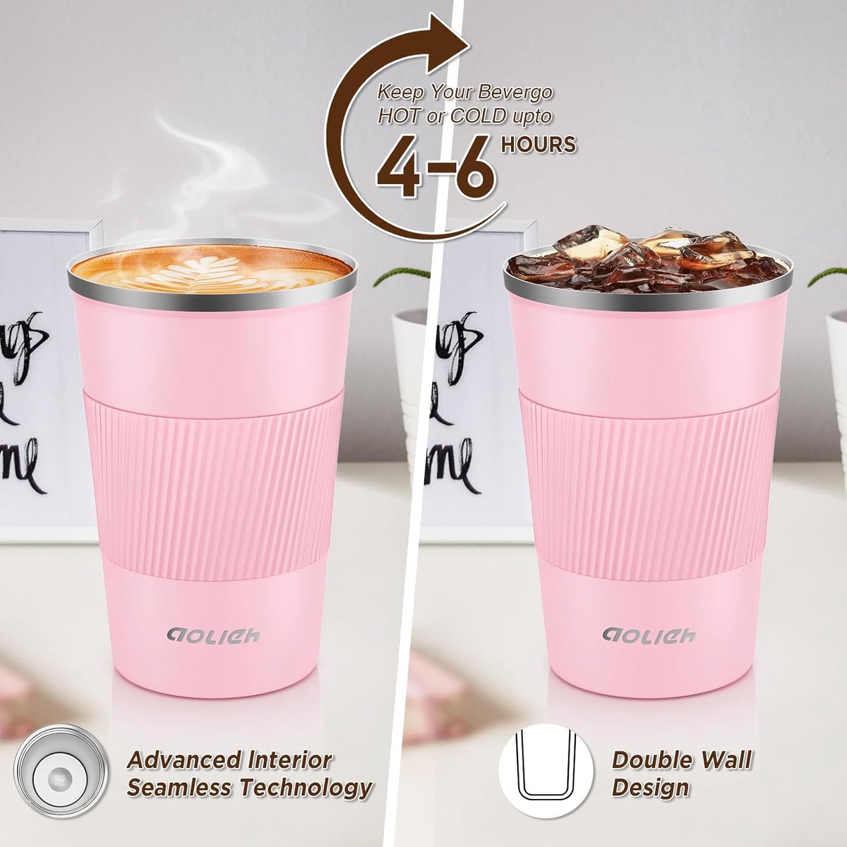 Aolieh Thermobeker, koffiebeker met lekvrij deksel, thermobeker, isolatiebeker, roestvrij staal, reismok, koffiemok om mee te nemen, voor warm en koud water, koffie en thee (380 ml, blauw