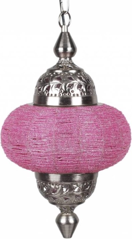 LM-Collection Casablanca Hanglamp - Ø25x49cm - E27 - Grijs/Roze - Metaal/Plastic - hanglampen eetkamer, hanglamp zwart, hanglampen woonkamer, hanglamp slaapkamer, hanglamp kinderkamer, hanglamp rotan, hanglamp hout, hanglamp industrieel