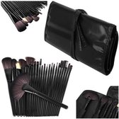 New Age Devi - Professionele 24-delige make-up kwasten set - Inclusief lederen etui - Cosmetica en Make-up-zwart