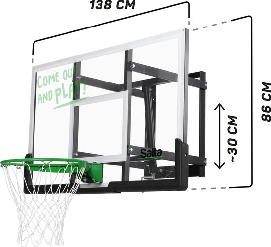 Salta Guard Basketbalbord – Verstelbaar basketbalbord met dunkring system voor wandmontage – Voor kinderen en volwassenen – Zwart - Salta