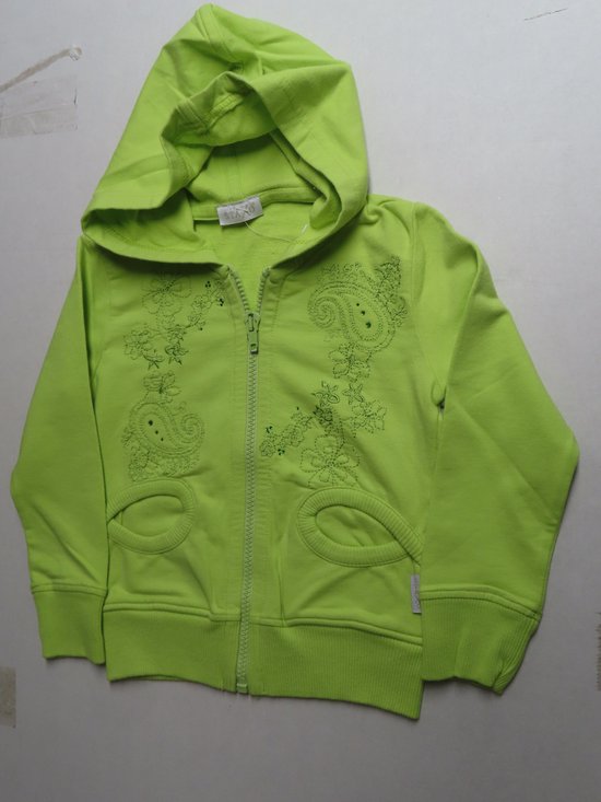 Gilet - Meisje - limoen - Sweatshirt stof- kap en rits - 4 jaar 104