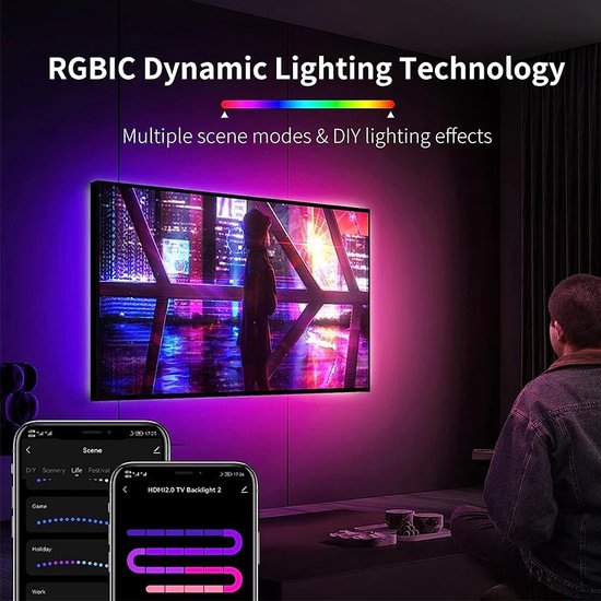 TV Led Strip - TV Backlight - Led Verlichting Strips - Ambilight - Geschikt Voor 55 Tot 70 Inch - HDMI-Compatible 2.0 Interface - Bluetooth & Wifi - Compatible Met Alexa & Google