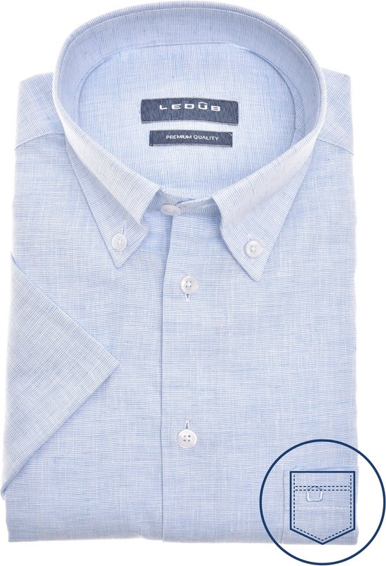 Ledub modern fit overhemd - korte mouw - structuur - lichtblauw - Strijkvriendelijk - Boordmaat: 40