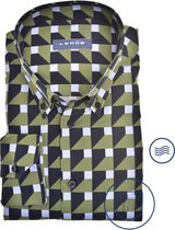 Ledub modern fit overhemd - donkergroen dessin - Strijkvriendelijk - Boordmaat: 41