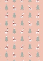 Inpakpapier Toonbankrol Kerst Lama Roze- Breedte 70 cm - 200m lang