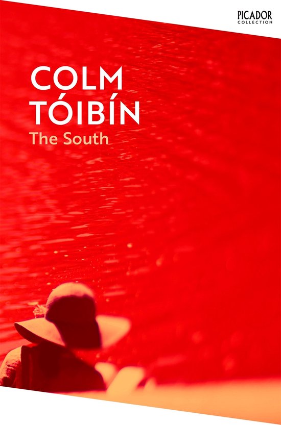Boek 'The South' van Colm Tóibín met rode achtergrond en een vrouw met hoed