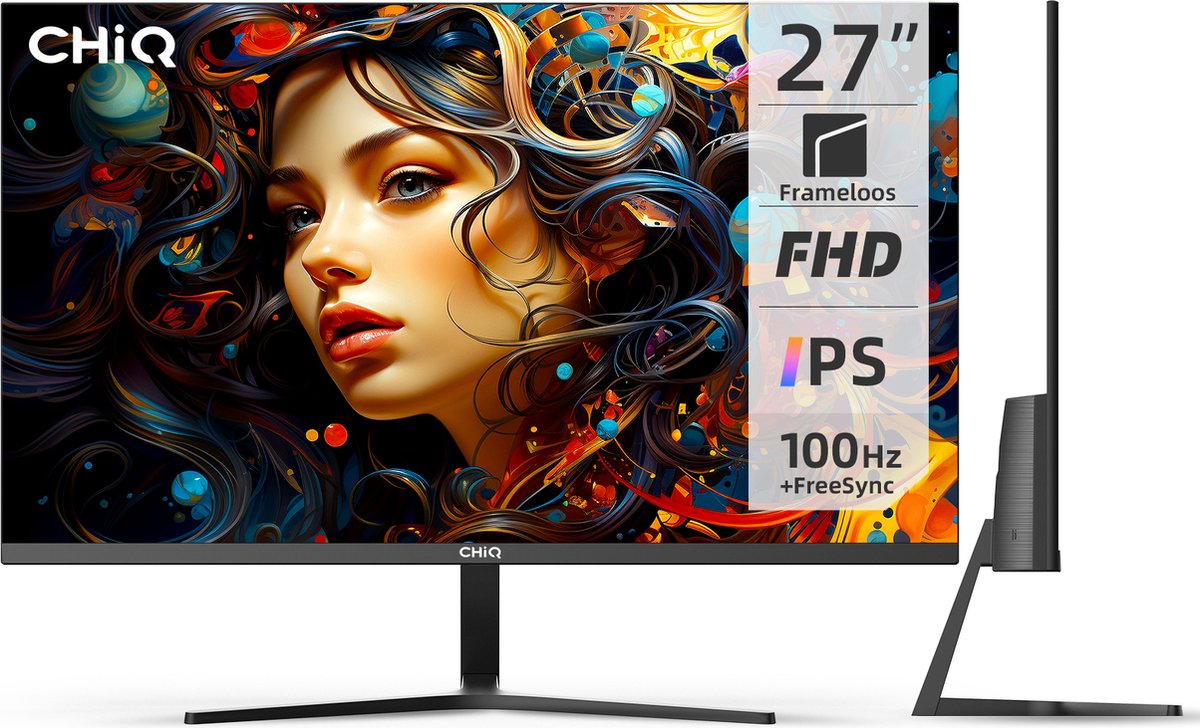 CHiQ 27F650R - 27 Inch Monitor - FHD (1920x1080) - IPS - PC Monitor - 100 Hz - FreeSync - Ultraslank - 100% sRGB - Ingebouwde 35 W luidspreker - HDMI/DP/VGA/Type-C - VESA Monteerbaar - Nieuw 2024