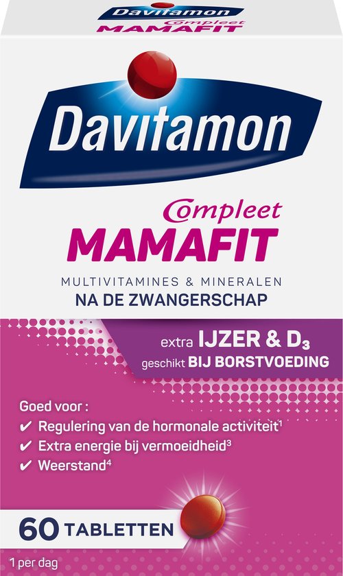 Davitamon Compleet Mamafit - multivitamine voor na de zwangerschap - helpt je om aan te sterken na de bevalling - met ijzer en vitamine D3 - 60 tabletten