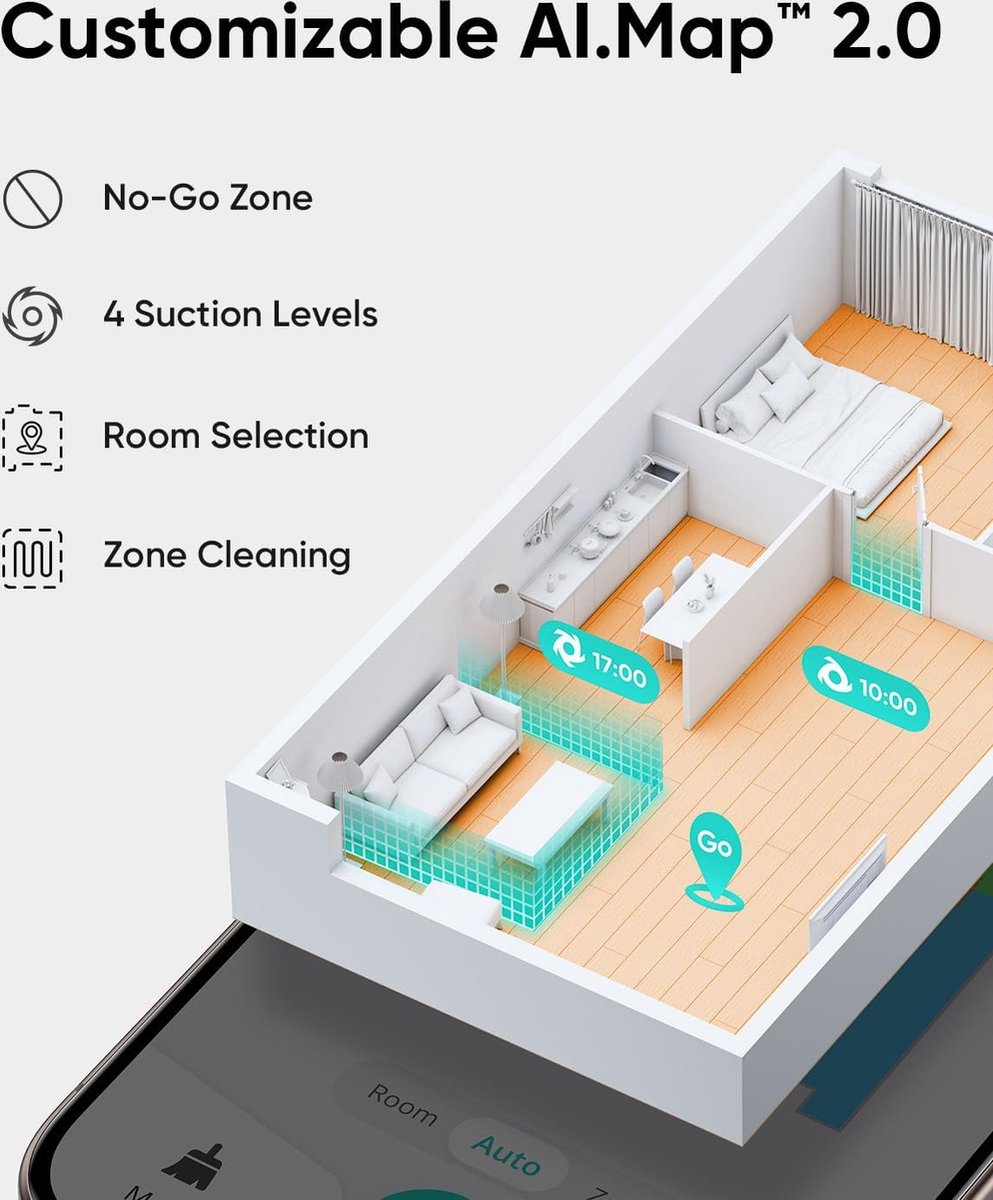 Afbeelding 2 van eufy Clean L60-robotstofzuiger, ultrasterke zuigkracht van 5000 Pa, iPath-lasernavigatie, voor diepe vloerreiniging, ideaal voor haren en harde vloeren