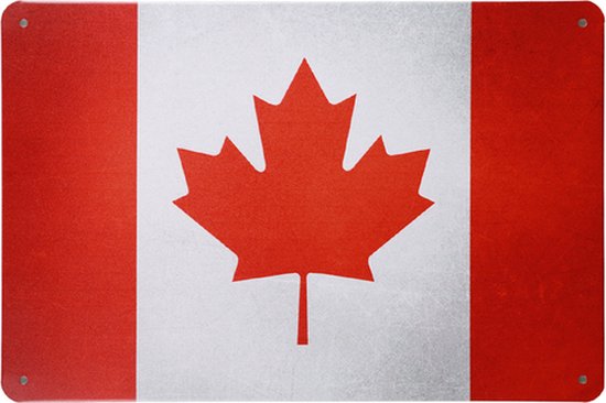 Canadese vlag - Tekstbord - Canada - Metalen wandbord - Metal sign - Muurplaat - Mancave decoratie - 20 x 30cm - Wandborden - Cave & Garden