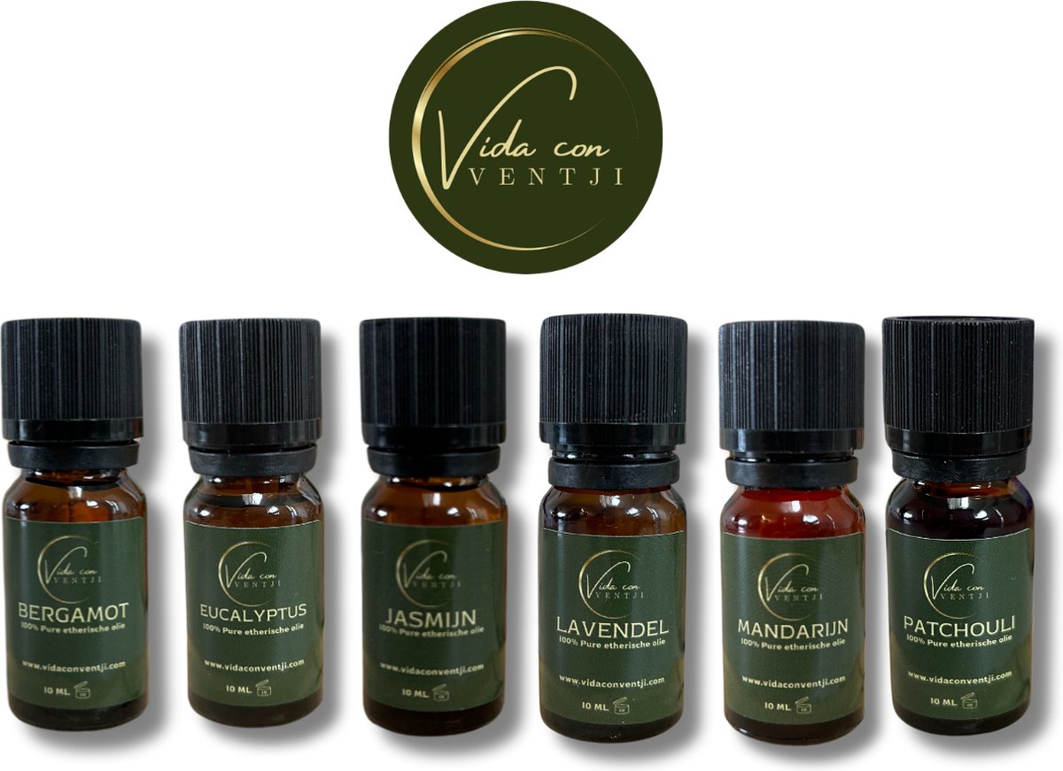 Goedkoopste Vida con Ventji® - Essentiële olie - Etherische olie - Aromatherapie - Olie voor aroma diffuser - 6 Verschillende aroma's - 100 Natuurlijk - Premium Kwaliteit - 60ML