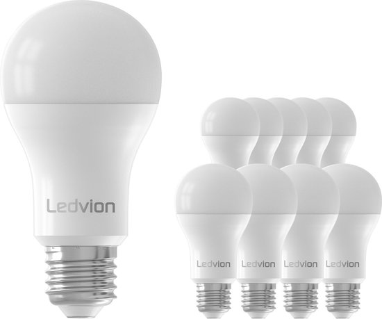 Ledvion Set van 10 LED Lamp, E27, Verlichting, Plafondlamp, Sfeer Lamp, 88W, 2700K, 806 Lumen, Voordeelpak