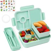 Kinderlunchbox met vakken 1300 ml 3 stuks, kinderlunchbox lekvrij met 4 vakken, Bento Box lunchbox met vakken voor kinderen volwassenen, ontbijtbox lunchbox voor jongens en meisjes groen