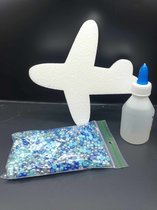 Vliegtuig - om parels op te plakken - Creeer je eigen vliegtuig - 20 x 13 cm - Volledig pakket - blauw grijs