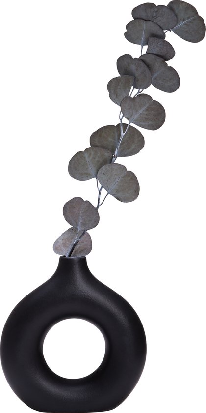 Koop Vaas handgeschilderd zwart bloemen 24x24x26 cm