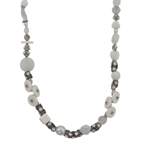 Behave - Set Sautoir avec Bracelet en céramique blanche et perles transparentes