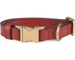 Luxe Halsband voor Honden - Echt Leer / Leder Reflecterend Verstelbaar 29 Cm-42 Cm x 2,5 Cm-Rood