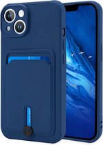 Silicone Hoesje Geschikt voor: iPhone 12 Pro Max - Push-pull Case met Pasjeshouder - TPU Hoes Met Vakje Voor Pasje - Card Case Back Cover - Blauw