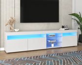 Gran Vida® - TV Meubel met LED Verlichting - Glazen Legplanken - Wit - 180 x 35 x 45cm