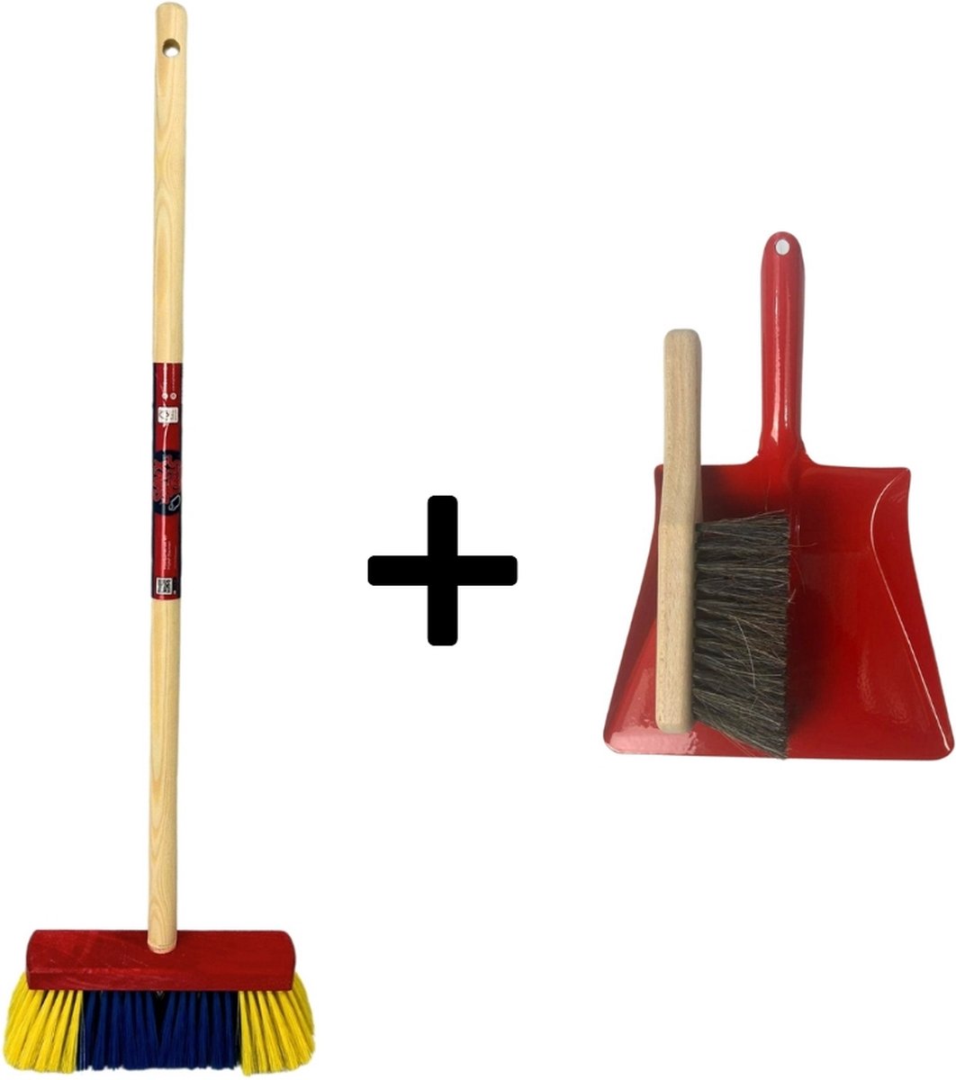 Goedkoopste Synx Tools Kinderbezem Geel/blauw set 3 delig- Bezems - Buitenspeelgoed / Speelgoed - tuinierspeelgoed - Schepjes - Kinderen - Totale lengte 76cm