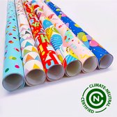 Inpakpapier 6 rollen - Duurzaam - FSC & Plasticvrij - Klimaat neutraal gecertificeerd - Cadeaupapier - 200x70cm - Verjaardag - Party Assortiment