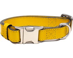 Luxe Halsband voor Honden - Echt Leer / Leder Reflecterend Verstelbaar 29 Cm-42 Cm x 2,5 Cm-Geel