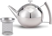 Roestvrijstalen theepot met zetgroep, koffiepotketel, spiegelgepolijst, zilveren stalen theepot (1000ML)