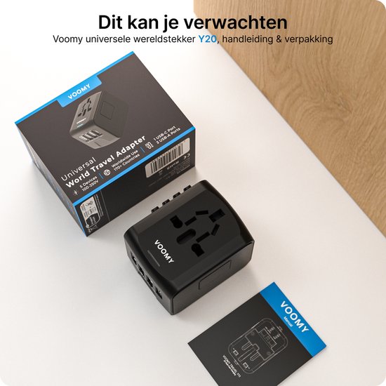 Voomy World Plug Universal - 4 Portes USB - Plus de 150 Landen - Prise de voyage Angleterre et Amérique - Zwart