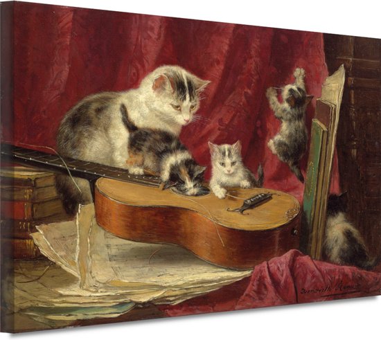 Muziek maken - Henriëtte Ronner-Knip schilderij - Katten schilderij - Canvas schilderijen Oude meesters - Muurdecoratie industrieel - Canvas keuken - Woonaccessoires 90x60 cm