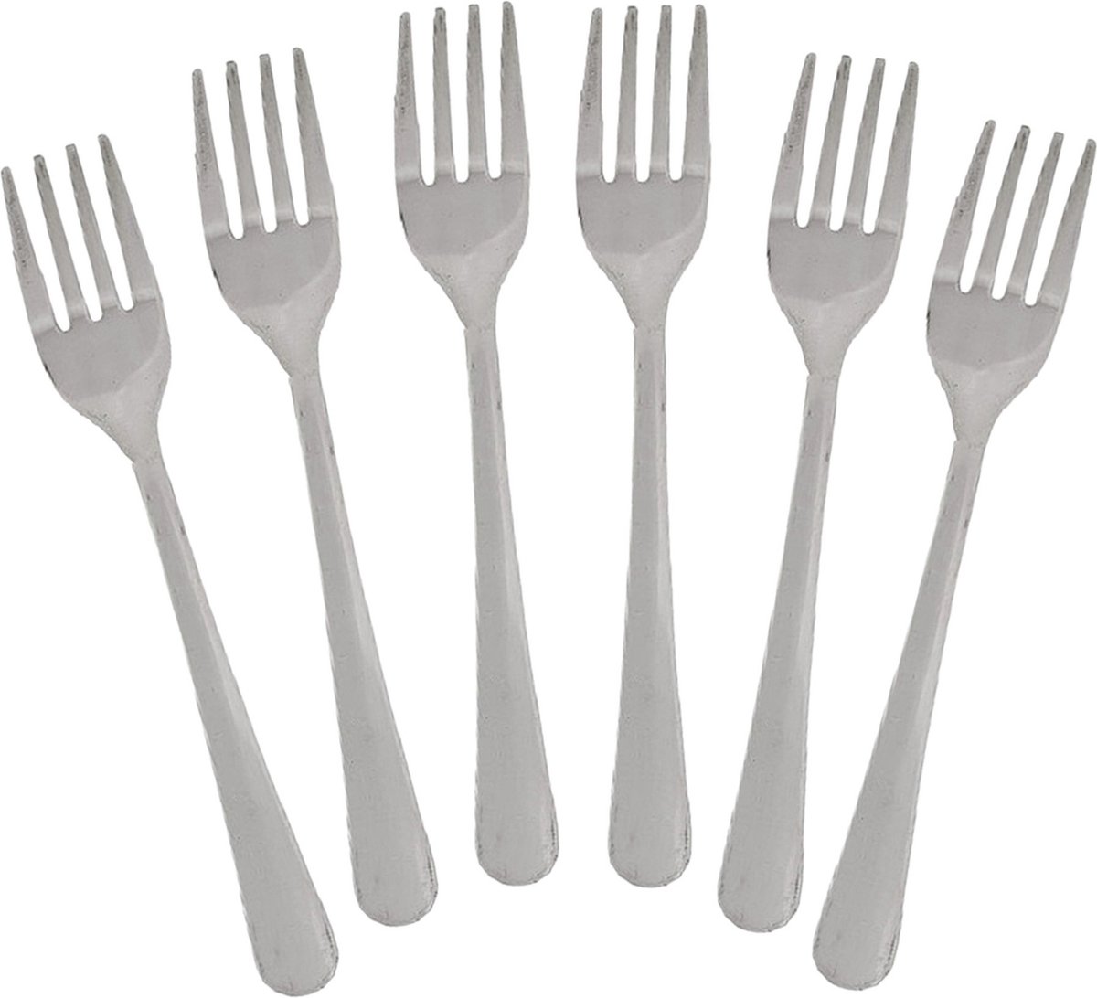 Taart/gebak vorkjes - 6x stuks - zilver - RVS - 14 cm - verjaardag/feest vorkjes