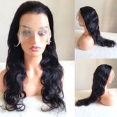 Frazimashop- Braziliaanse Remy pruik 26 inch 65 cm golf haren Pre Geplukt pruik - zwart menselijke haren -real human hair 13x4 lace front wig