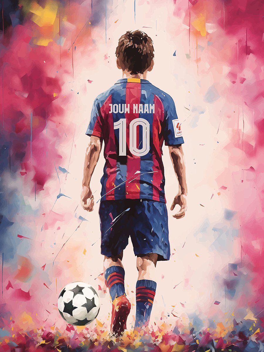 Barcelona Voetbal Poster - Gepersonaliseerd met jouw naam - Voetbal Shirt Poster - Paint Collection - Formaat 61 x 91.5 cm