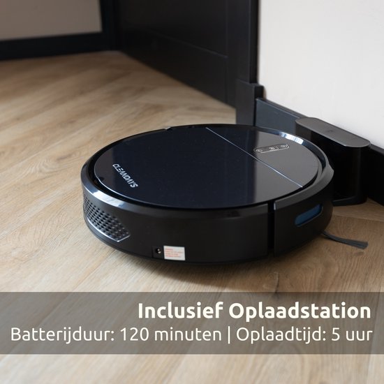 CleanDays D2-007 Robotstofzuiger met Dweilfunctie - Laadstation - 3-in-1 – Stil – 2000Pa – Huisdieren – App + Afstandsbediening