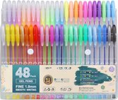 48 verpakkingen kleur gel pennen, veelkleurige gelpennen set voor volwassen kleurboeken, tekenen en schrijven, 1,0 mm tip (12 pennen metallic 12 pennen glitter 12 pennen neon 12 pennen
