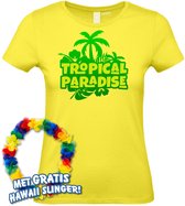 T-shirt Paradise Tropical Femme | Toppers in concert 2024 | Club Tropicana | Chemise hawaïenne | Vêtements Ibiza | Dames jaune clair | taille XS