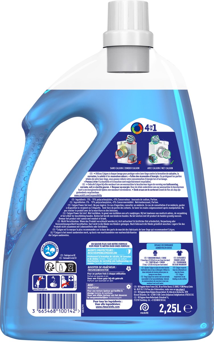 Calgon - Wasmachinereiniger - Gel - Tegen Kalkaanslag / Wasmiddelresten / Geuren - 2.25 L- 45 Wasbeurten — afbeelding 2