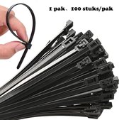 100 stuks/pak 5x200 (4,8 mm breed) Herbruikbaar - Zwarte kabelbinders, verstelbare nylon kabelbinders - geschikt voor tuinplanten, dagelijks gebruik