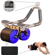 CNL Sight Nieuw Multifunctionele AB Roller met timer-Automatische Rebound- AbdominaleAb wielroller-Buikspierwiel met automatische rebound-Ab Roller Wheel voor core workout- krachtverbetering, spiertraining-met elleboogsteun en telefoonhouder-Blauw