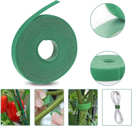 Plantenbinder Klittenband/Binddraad - 10 meter x 1CM groen Nylon - Plantentape/Kabelbinder/Planten bindmateriaal