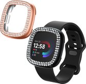 kwmobile 2x kunststof horloge rand bescherming geschikt voor Fitbit Versa 4 / Sense 2 Beschermhoes - Glitter beschermhoesje zwart / roségoud