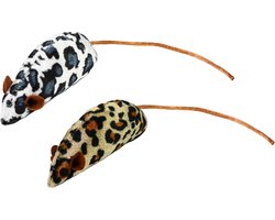 Benson Set kattenspeelgoed muizen - duurzaam en veilig - 2 stuks - wit/zwart en geel/bruin