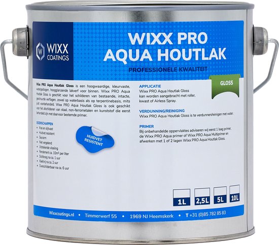 Wixx PRO Aqua Houtlak Gloss - 10L - RAL 9016 | Verkeerswit