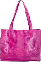 Fuchsia Leren Croco Shopper - Leren Shoppers Handtassen Kantoortassen - Dames tas - Fuchsia