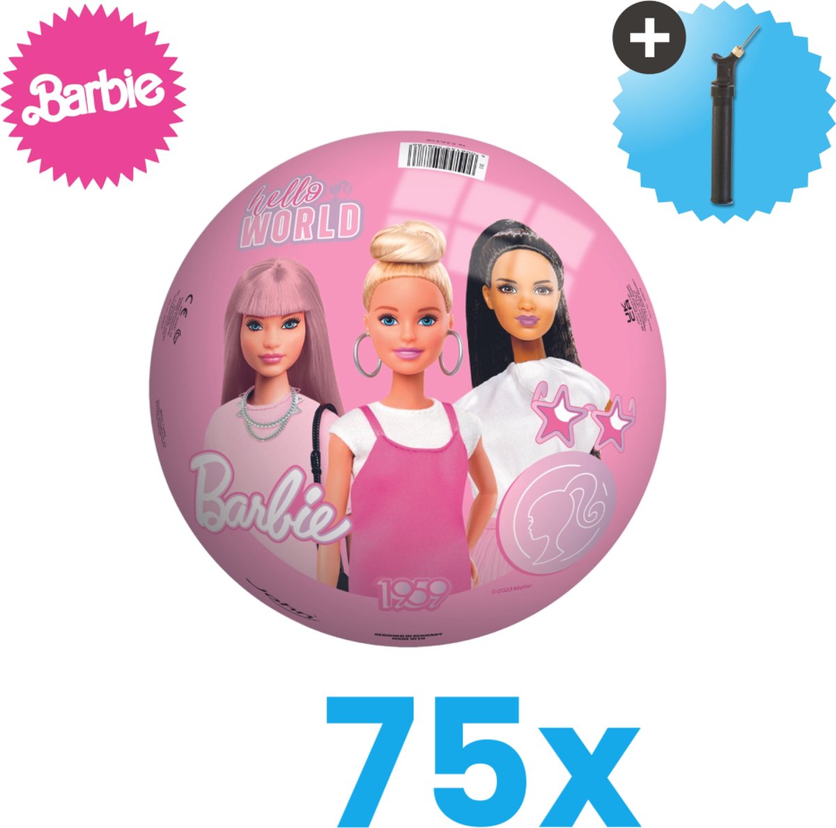 John Toys Barbie Lichtgewicht Speelgoed Bal Kinderbal 23 cm Volumebundel 75 stuks Inclusief Balpomp