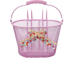 New Looxs Asti Girls Fietsmand Kinderfiets - Roze - Mand voor Meisje - Fietsmandje met Hengsel en Strik - 8 liter