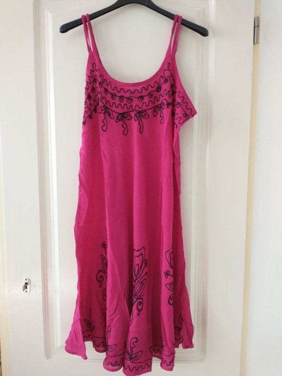 Dames jurk Indra fantasiemotief fuchsia donker roze zwart Maat 36-46 strandjurk one size