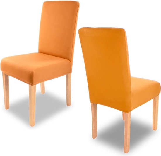 Henry Stretch-stoelhoes, voordeelverpakking, set van 4, ronde en hoekige stoelleuningen, bi-elastische pasvorm met zegel van Öko-Tex-standaard 100: ‘getest en betrouwbaar’ (oranje)